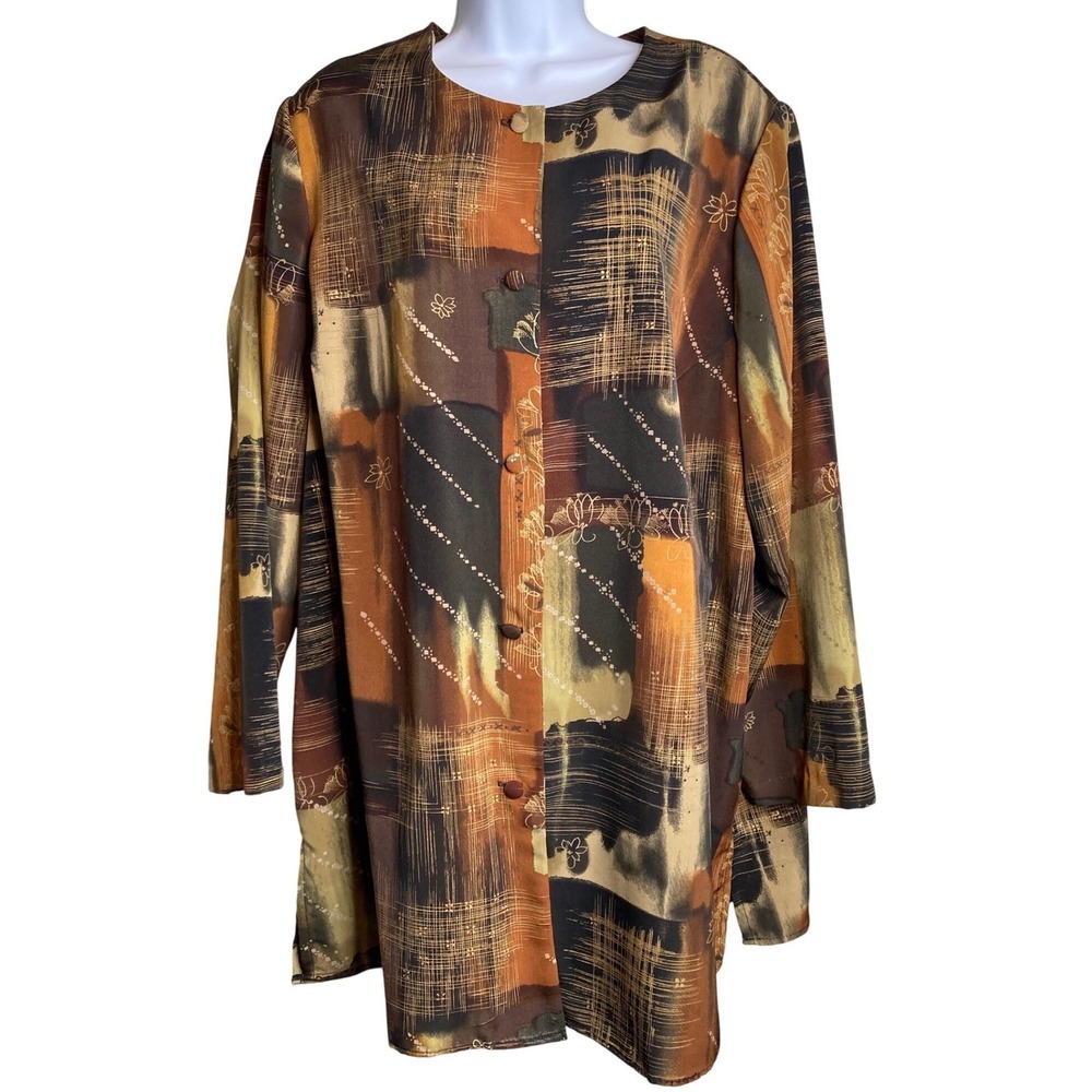 VTG MARILYN B Women's Patchwork Long Sleeve Buttoned Tunic Top Sz 3X Boho Flowy